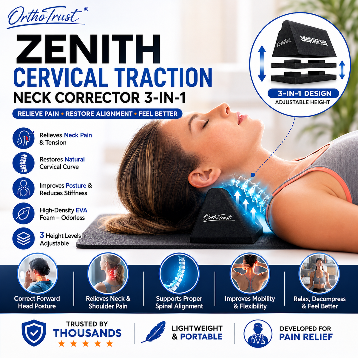 Zenith Cervical Traction Orthotic Chiropractic Neck Corrector 3-in