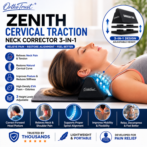 Zenith Cervical Traction Orthotic Chiropractic Neck Corrector 3-in-1 Device for Stretching Forward Head Posture Physical Therapy & Pain Relief