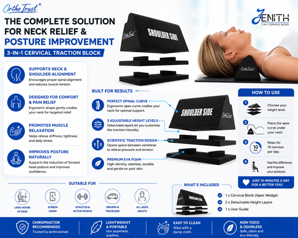 Zenith Cervical Traction Orthotic Chiropractic Neck Corrector 3-in-1 Device for Stretching Forward Head Posture Physical Therapy & Pain Relief