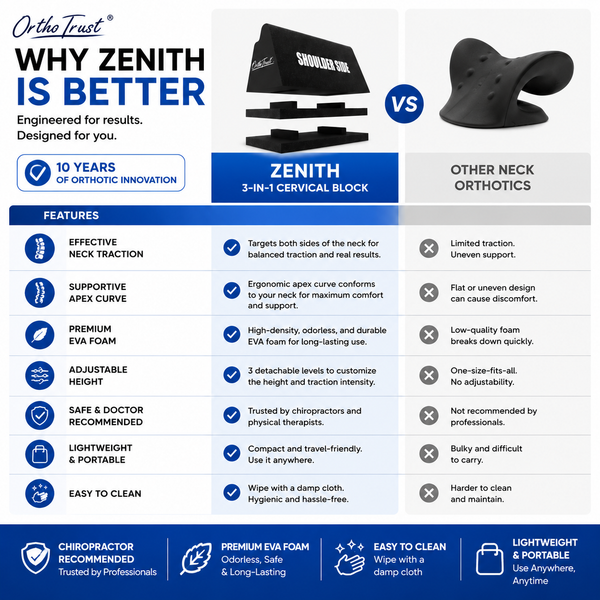 Zenith Cervical Traction Orthotic Chiropractic Neck Corrector 3-in-1 Device for Stretching Forward Head Posture Physical Therapy & Pain Relief